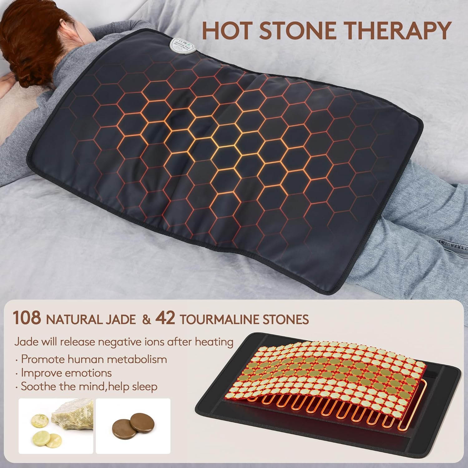 Far Infrared Natural Jade and Tourmaline Heating Pad, 31" x 21" iReliev