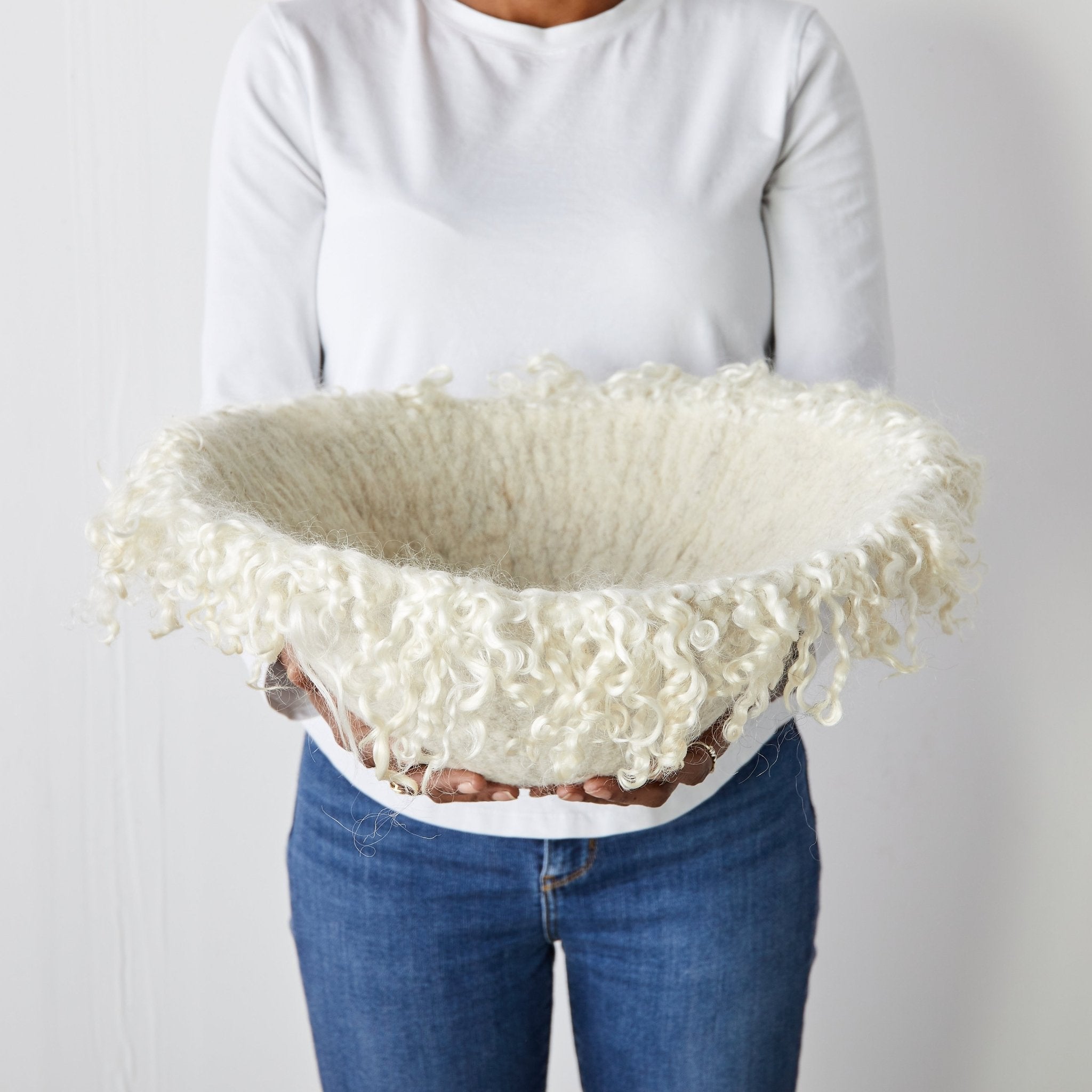 Fringed Skirt Decorative Wool Natural Bowl Kanju Interiors