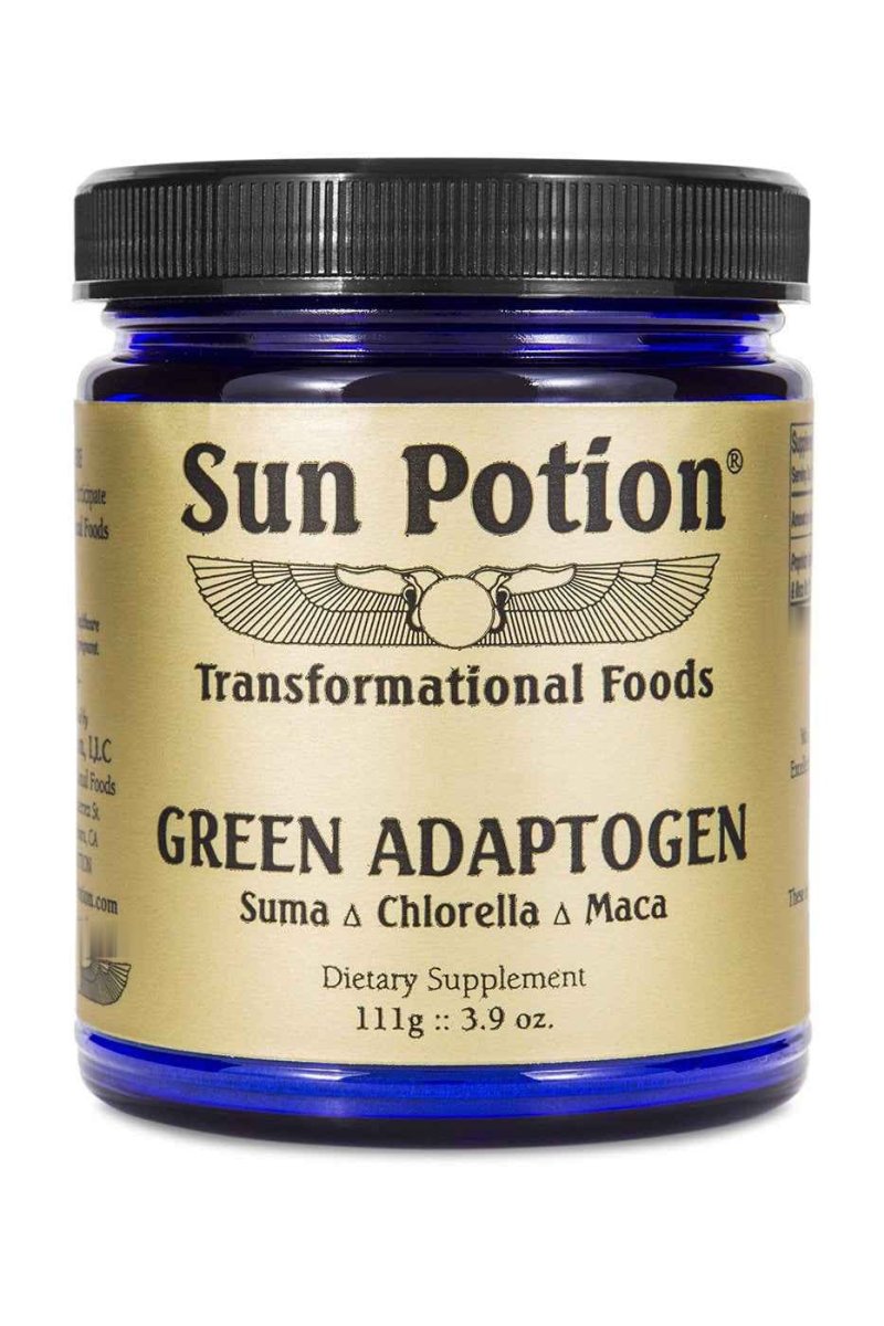Sun Potion Green Adaptogen jar with suma, chlorella and maca, 3.9 oz