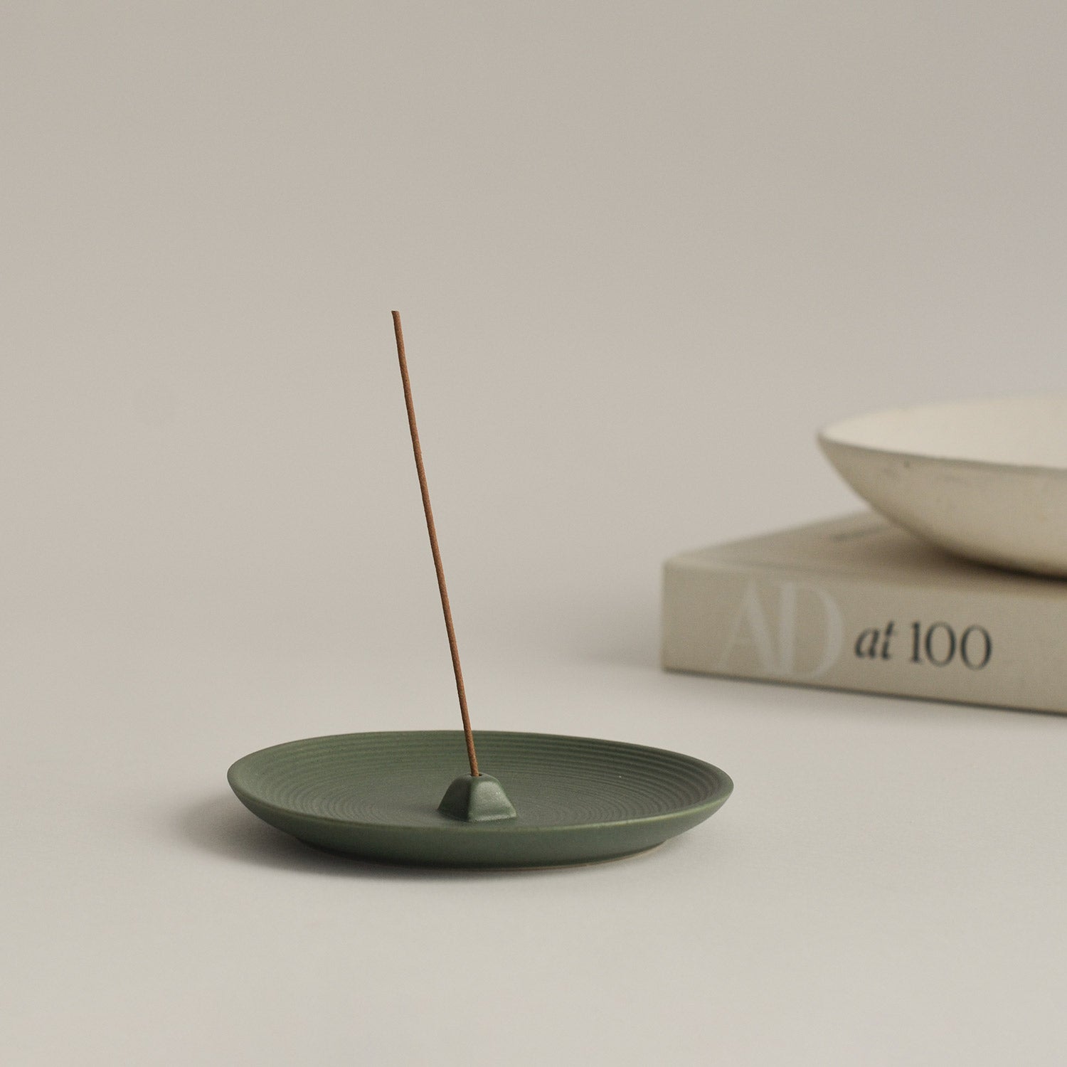 Green Ceramic Incense Holder Plate CEDAR AND MYRRH