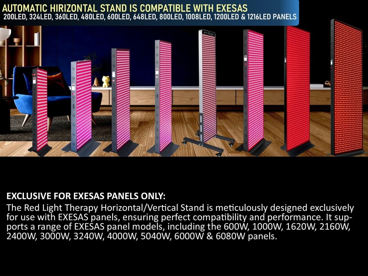 Horizontal/Vertical Powered Automatic Rolling Stand for EXESAS Red Light Therapy Panels, Auto Height Adjustment, (Panel Sold Separately) EXESAS