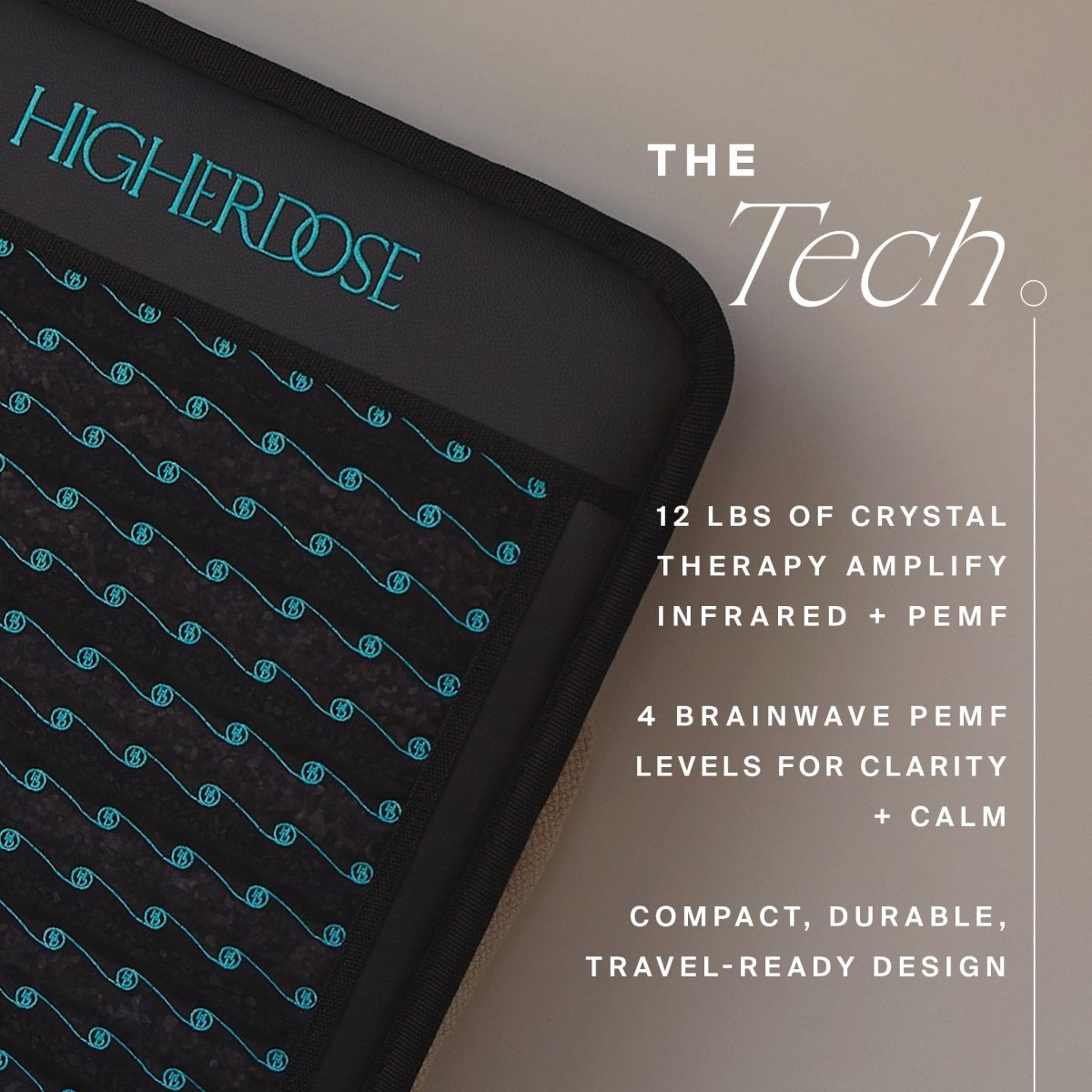 HigherDOSE Infrared PEMF Go Mat tech: 12 lbs of crystals, infrared and PEMF, 4 brainwave PEMF levels