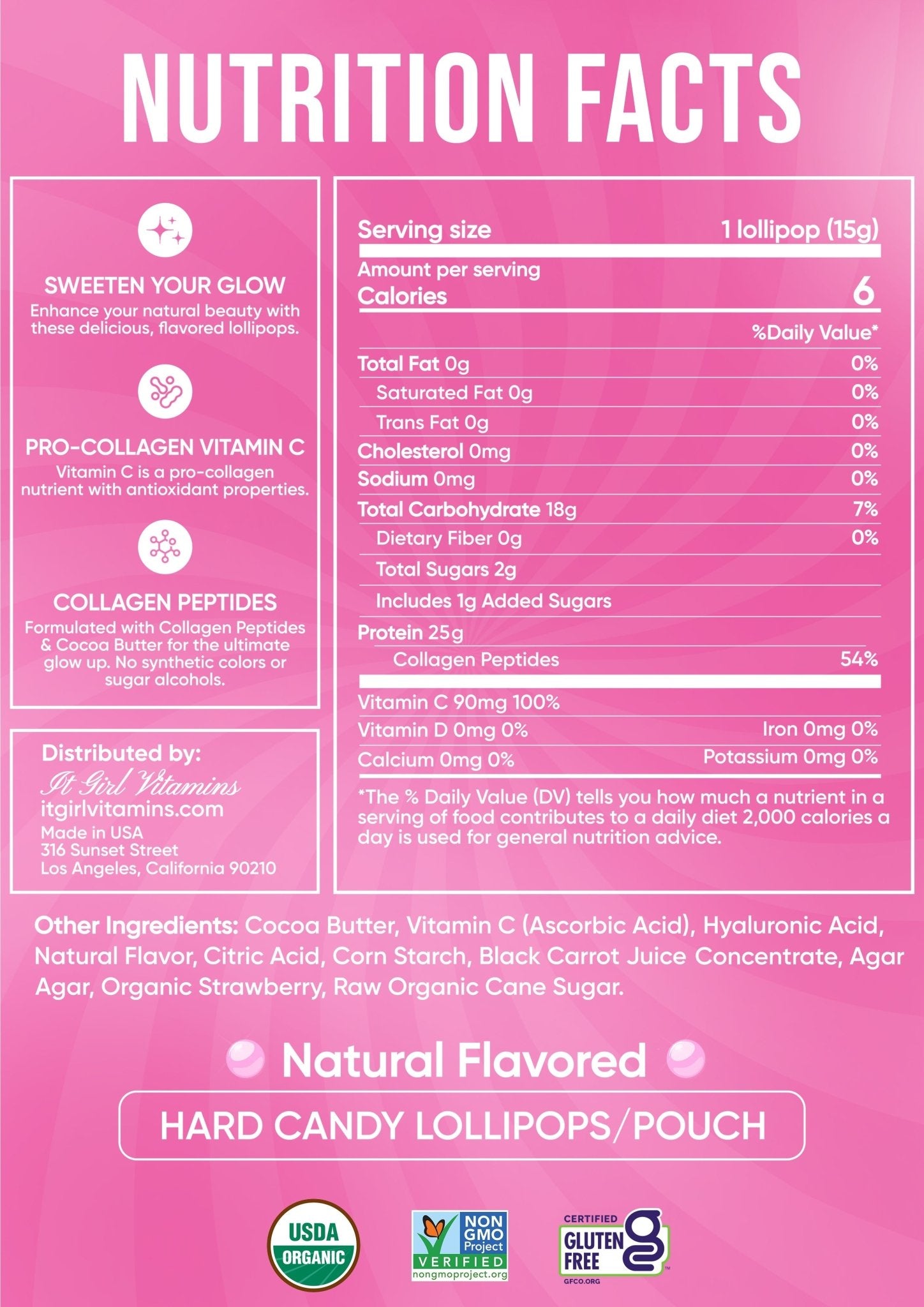 It Girl Beauty Lollipops - Collagen Peptides & Vitamin C Healthy Candy for Skin, Hair, Nails It Girl Vitamins