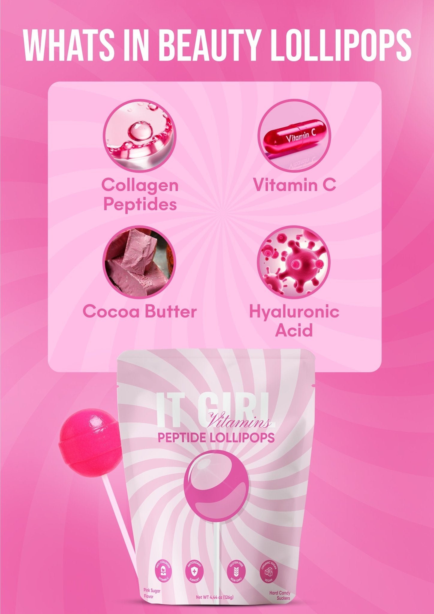 It Girl Beauty Lollipops - Collagen Peptides & Vitamin C Healthy Candy for Skin, Hair, Nails It Girl Vitamins