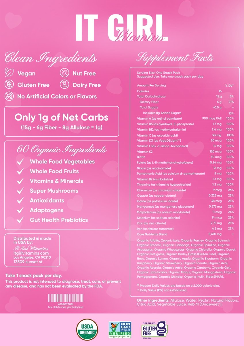 It Girl Snack - Superfoods Greens Gummies in Pink Starburst Flavor It Girl Vitamins