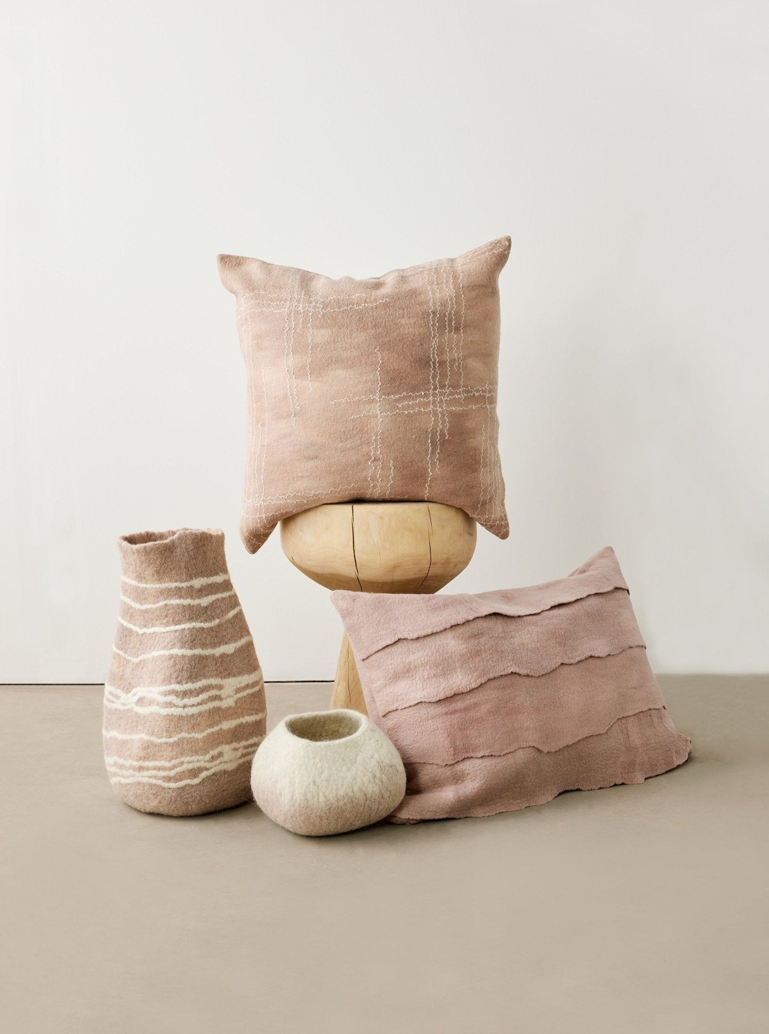 Linear Dusty Rose Hand - Felted Merino Wool Throw Pillow Kanju Interiors