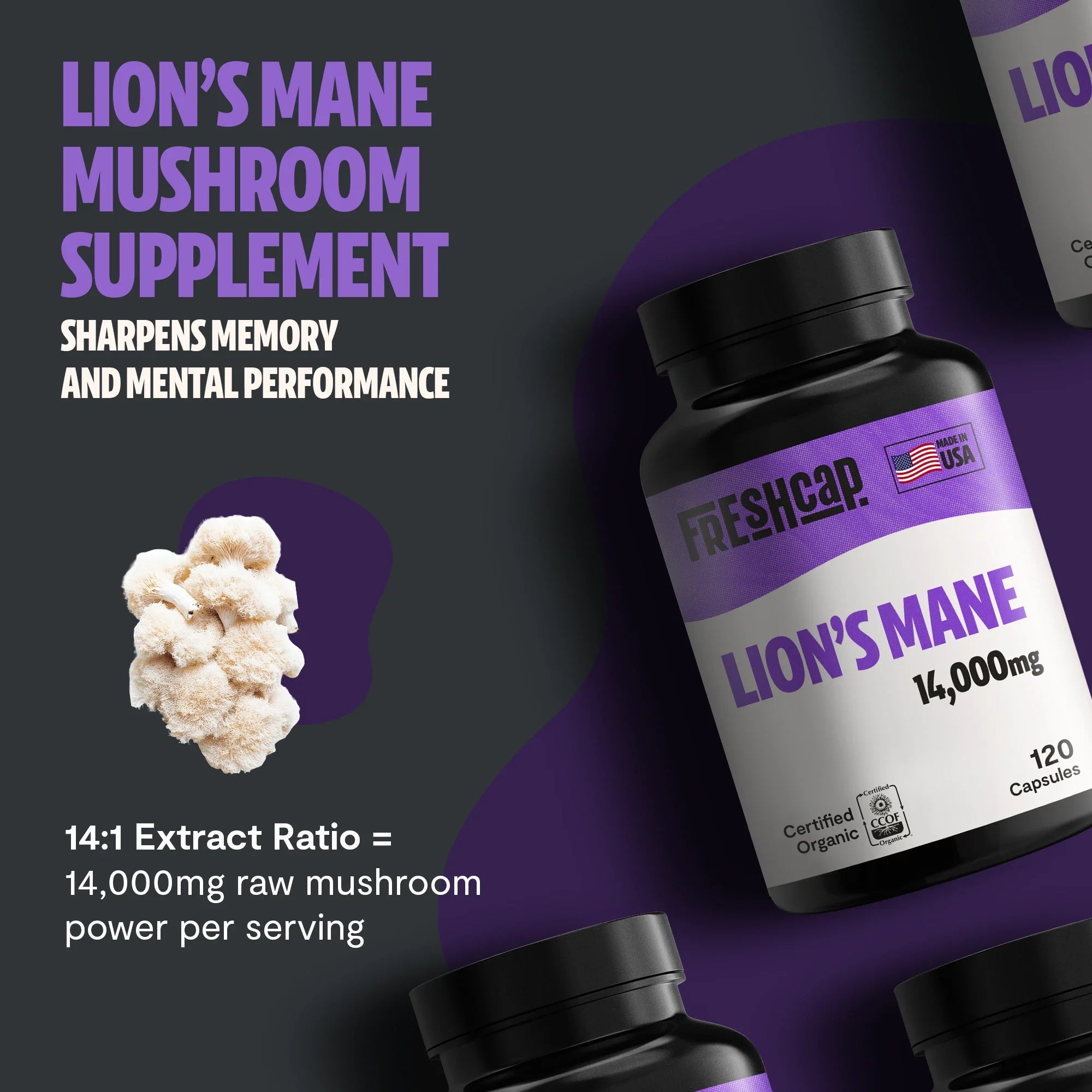 Lion's Mane Mushroom Extract Capsules FreshCap Mushrooms