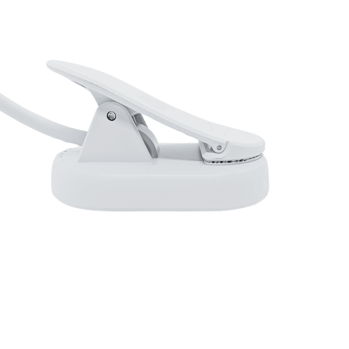 Close-up of the DreamWalkerz Lumina blue light-free clip-on reading lamp spring clip and base