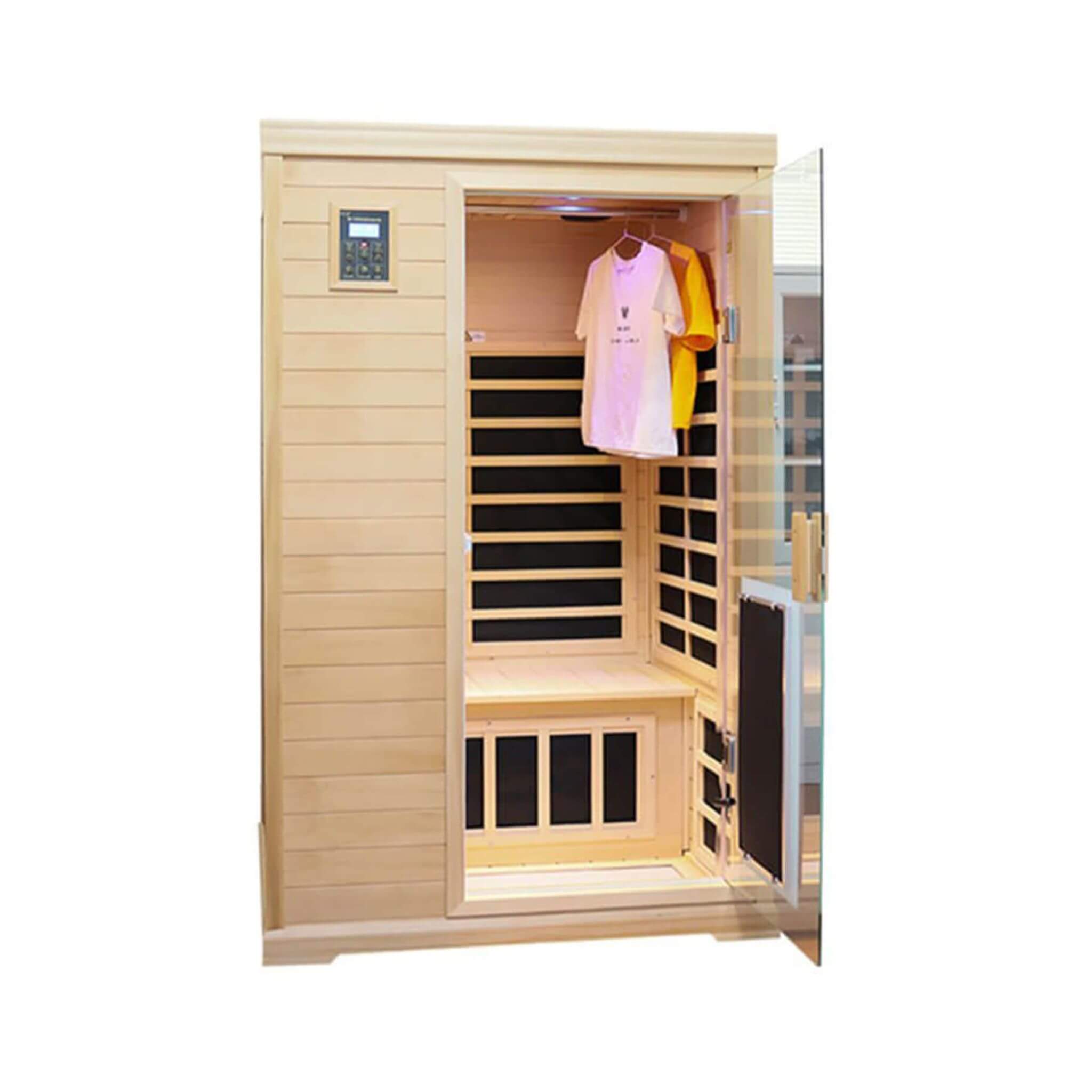 Luxury 2 - Person Hemlock Wood FAR Infrared Sauna Room W/ Glass Door, 1750W (SAK81525) SAKSBY WHOLESALE