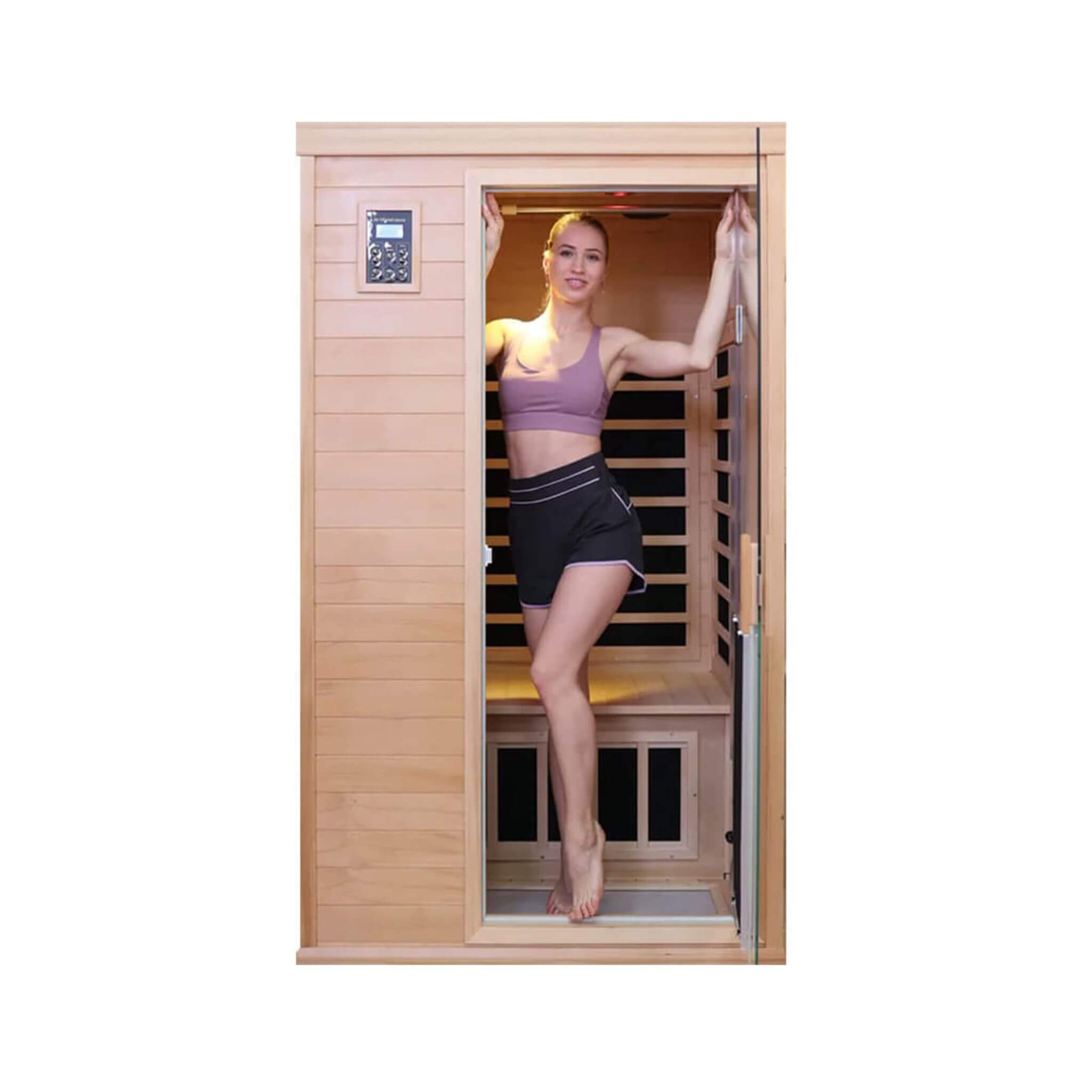 Luxury 2 - Person Hemlock Wood FAR Infrared Sauna Room W/ Glass Door, 1750W (SAK81525) SAKSBY WHOLESALE