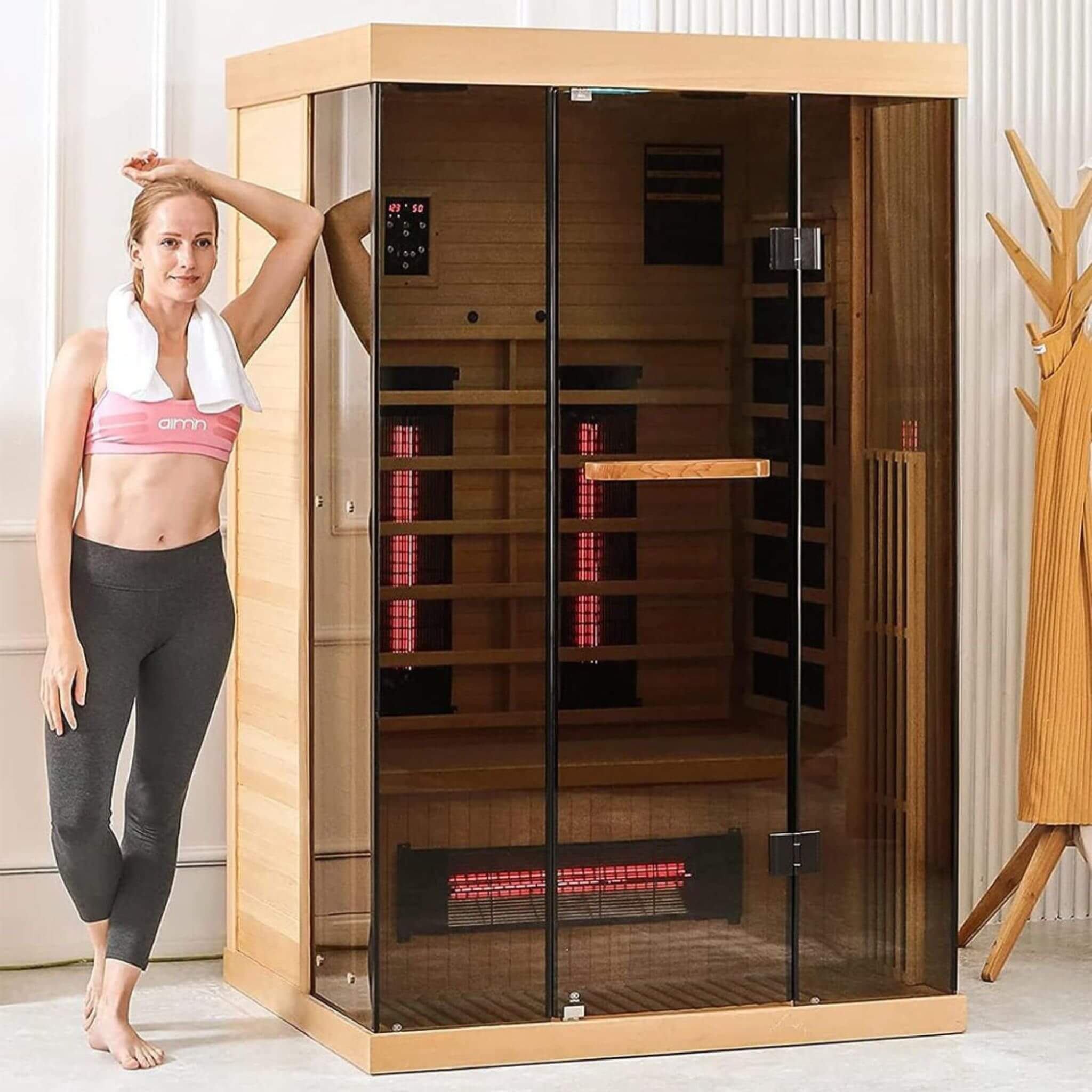 Luxury 2 - Person Low EMF FAR Infrared Heat Wood Home Personal Spa Sauna W/ Panoramic Tempered Glass, SAKSBY WHOLESALE