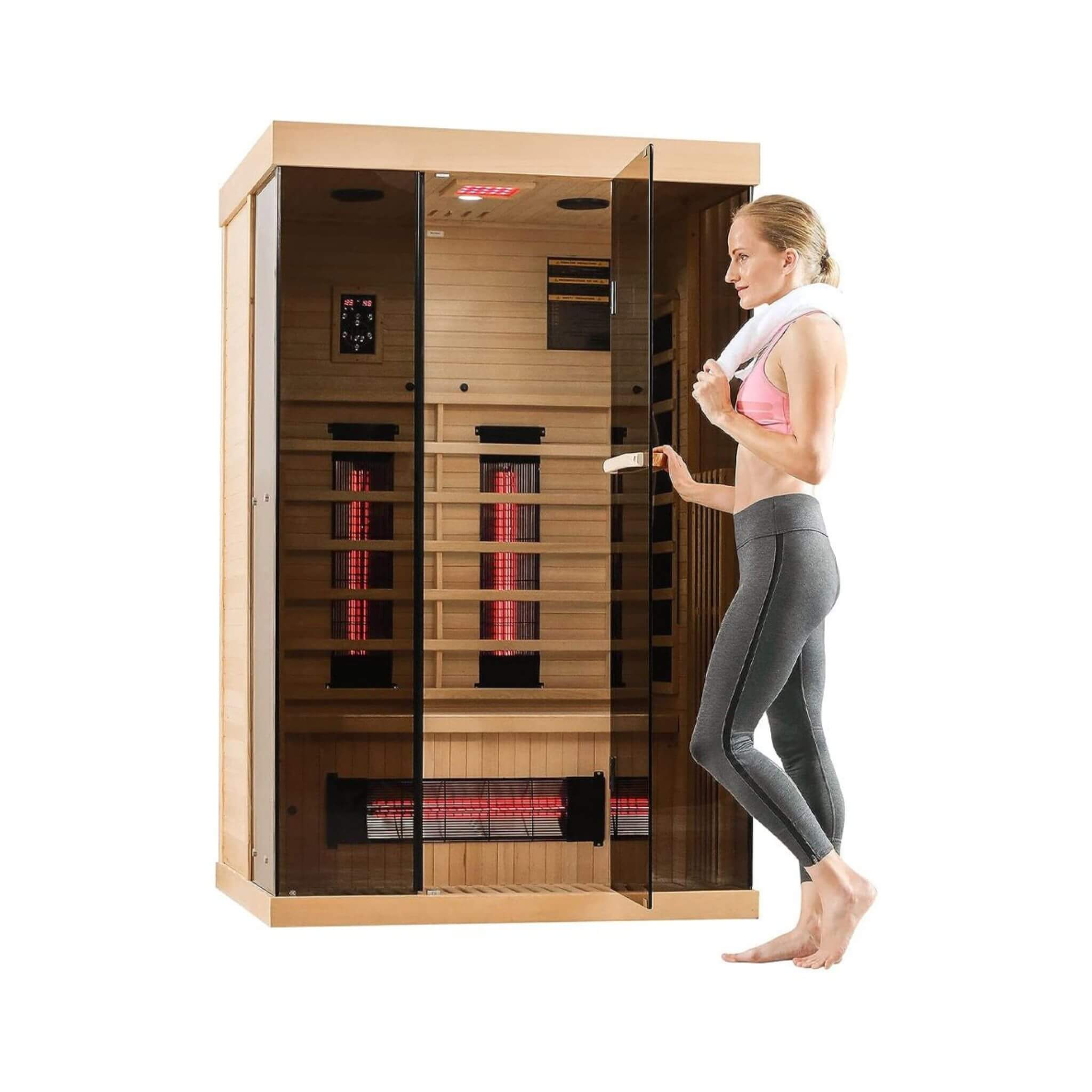 Luxury 2 - Person Low EMF FAR Infrared Heat Wood Home Personal Spa Sauna W/ Panoramic Tempered Glass, SAKSBY WHOLESALE