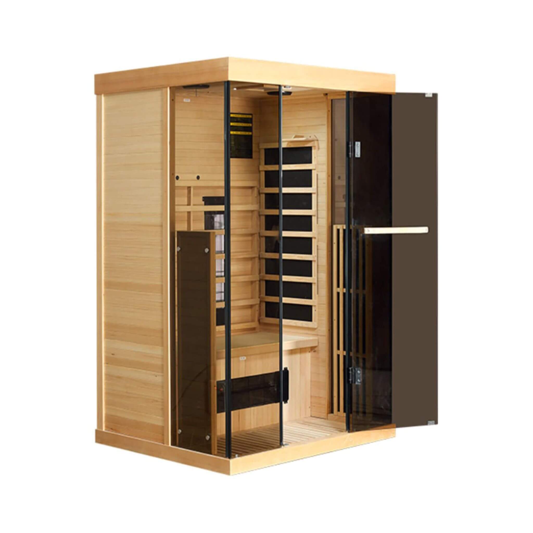 Luxury 2 - Person Low EMF FAR Infrared Heat Wood Home Personal Spa Sauna W/ Panoramic Tempered Glass, SAKSBY WHOLESALE