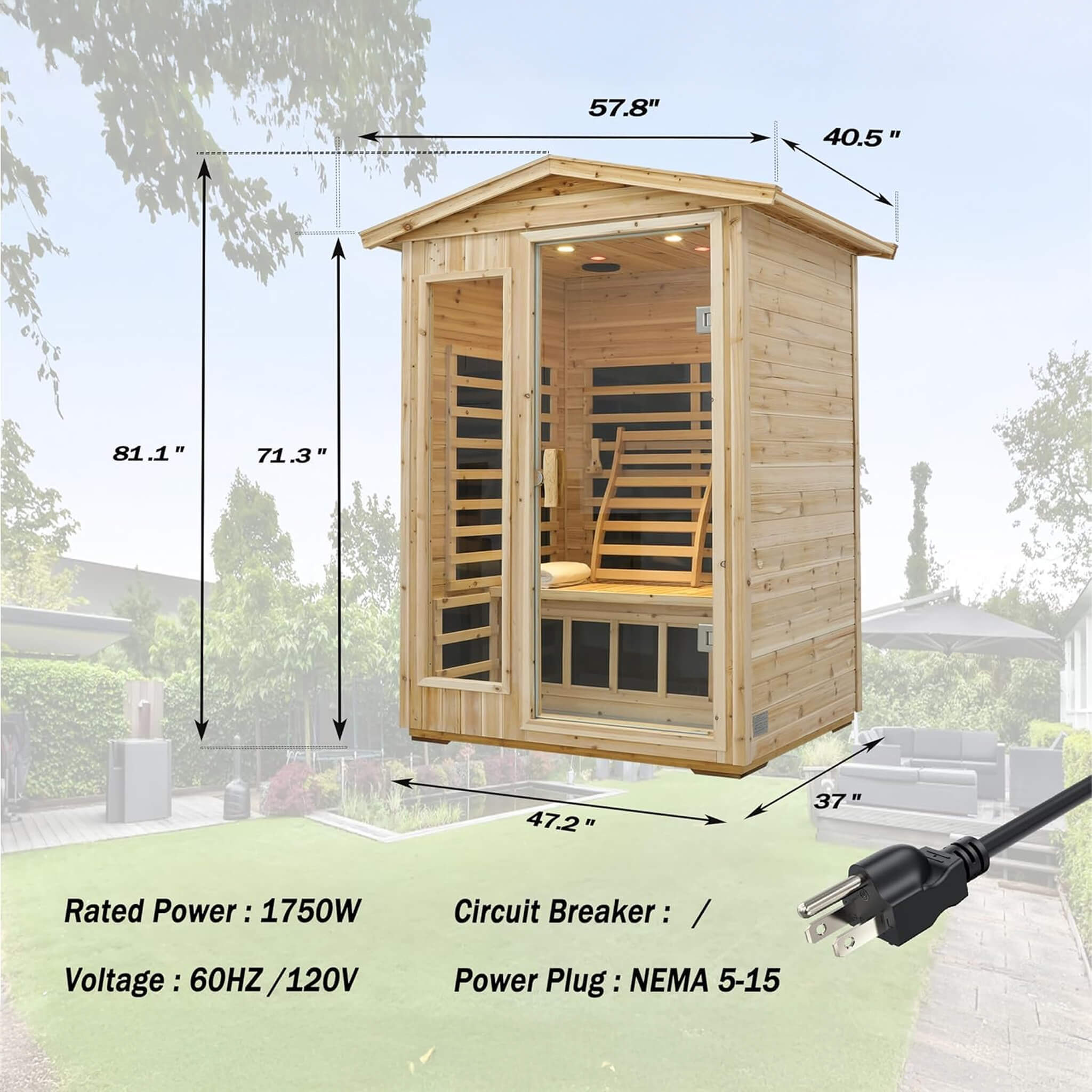 Luxury 2 - Person Outdoor Low EMF Hemlock Infrared Sauna With Bluetooth And Chromotherapy Light (SAK97318) SAKSBY WHOLESALE