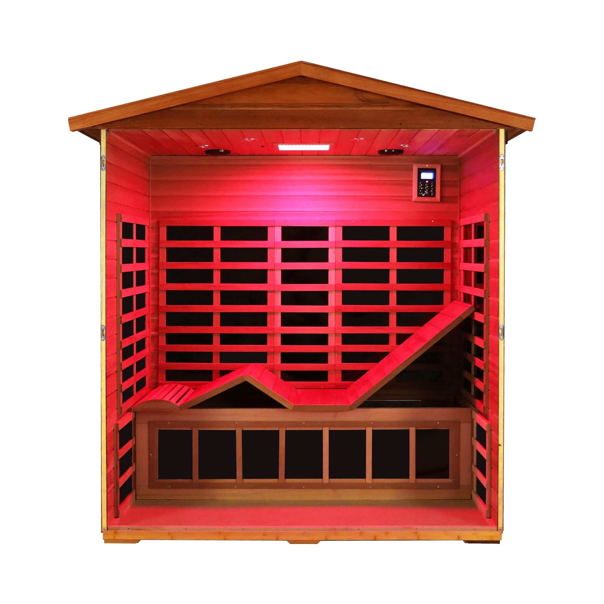 Luxury 3 Person Outdoor Mahogany Full Spectrum Ultra Low EMF FAR Infrared Sauna W/ Chromotherapy & Bluetooth Speakers SAKSBY