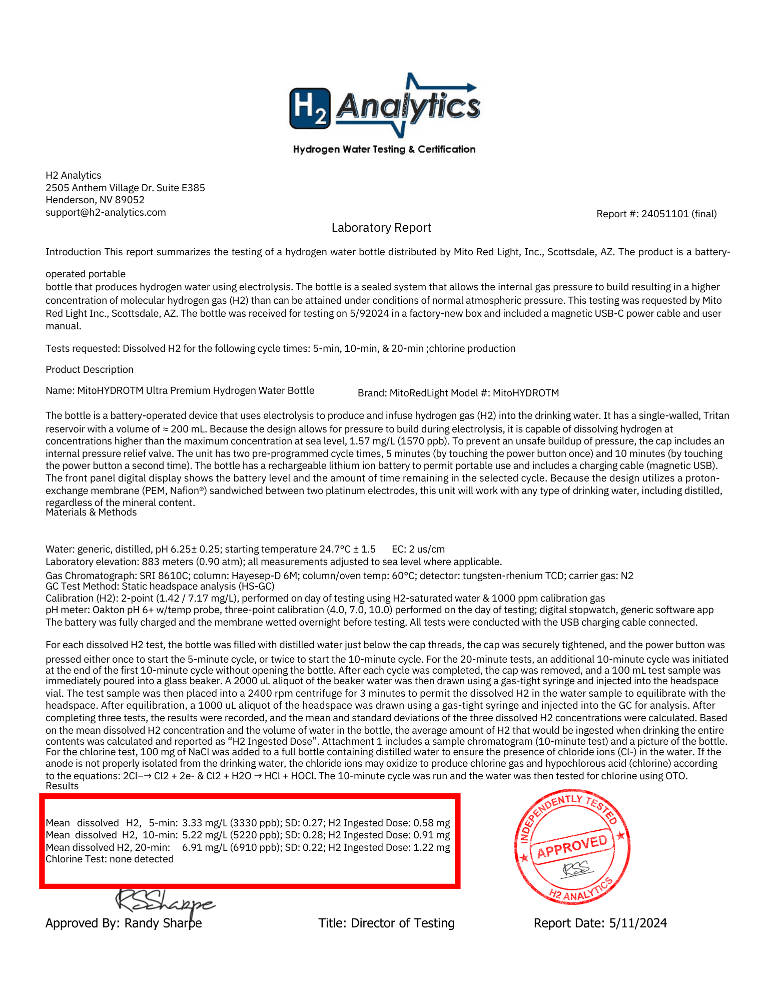 MitoHYDRO™ Ultra Premium Hydrogen Water Bottle Mito Red Light