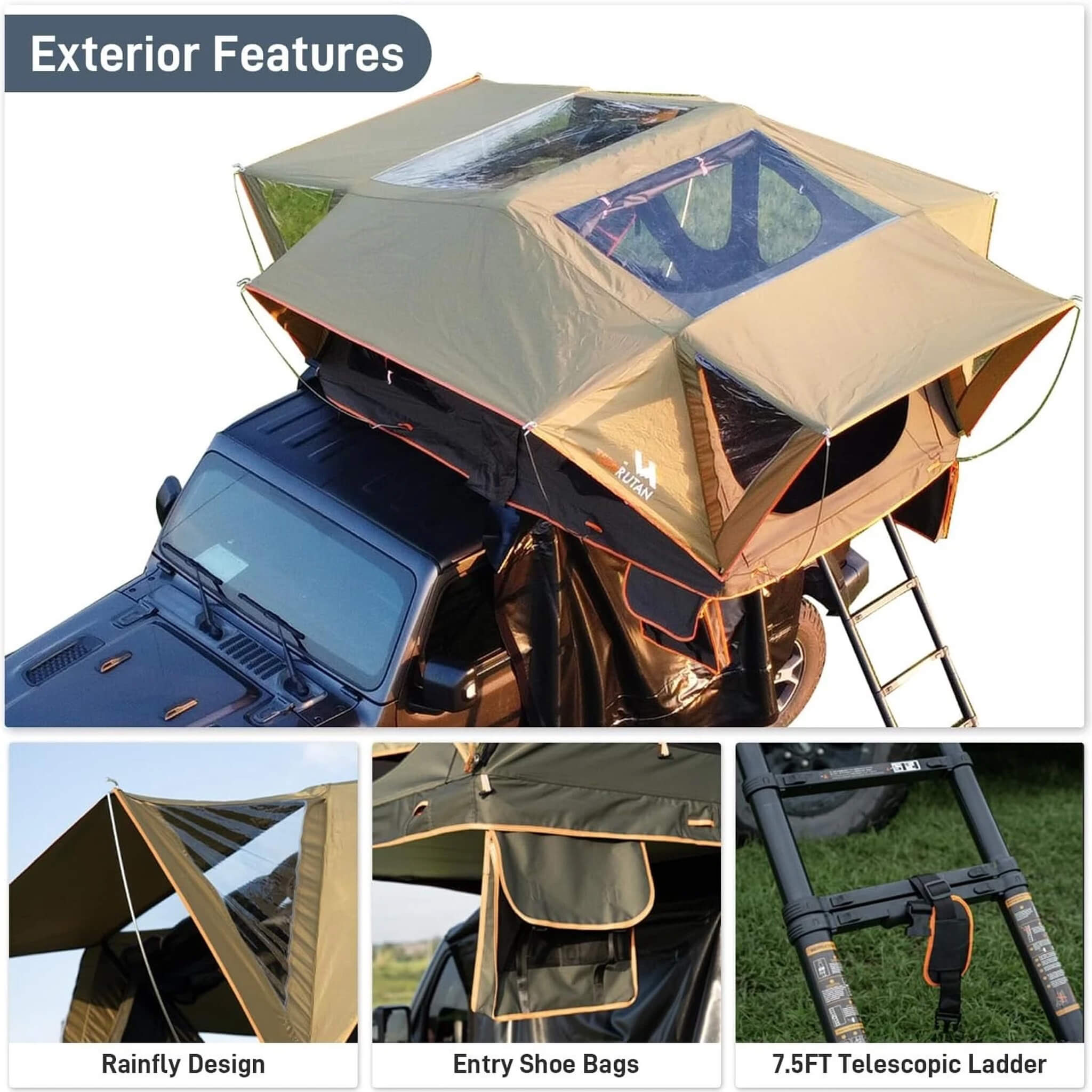 Naturnest Andromeda Green Soft Shell Rooftop Tent With Large Panoramic Skylight & YKK Doors (SAK50612) SAKSBY WHOLESALE