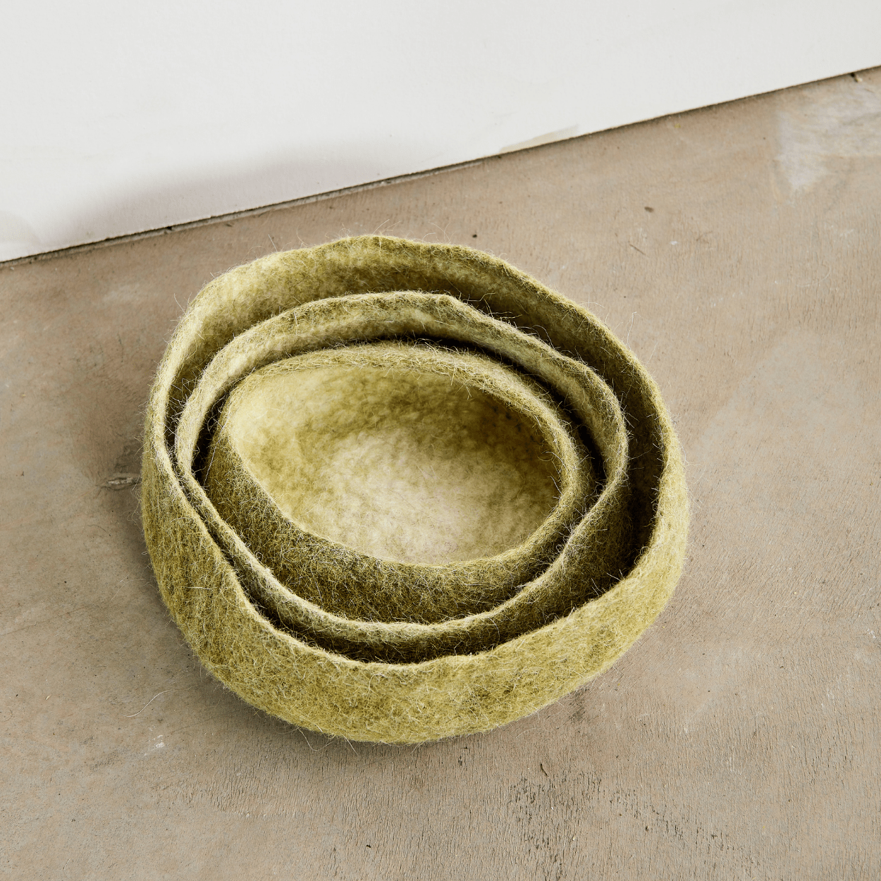 Olive Green Hand - Felted Wool Nesting Bowls Kanju Interiors