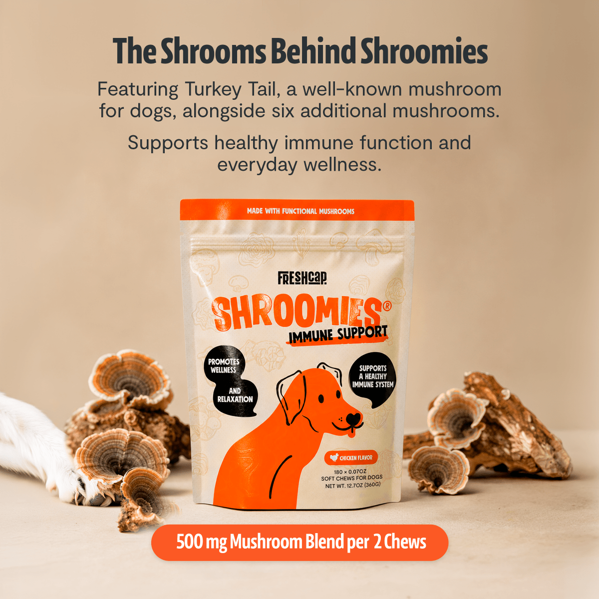 Organic Mushroom Complex for Dogs FreshCap Mushrooms