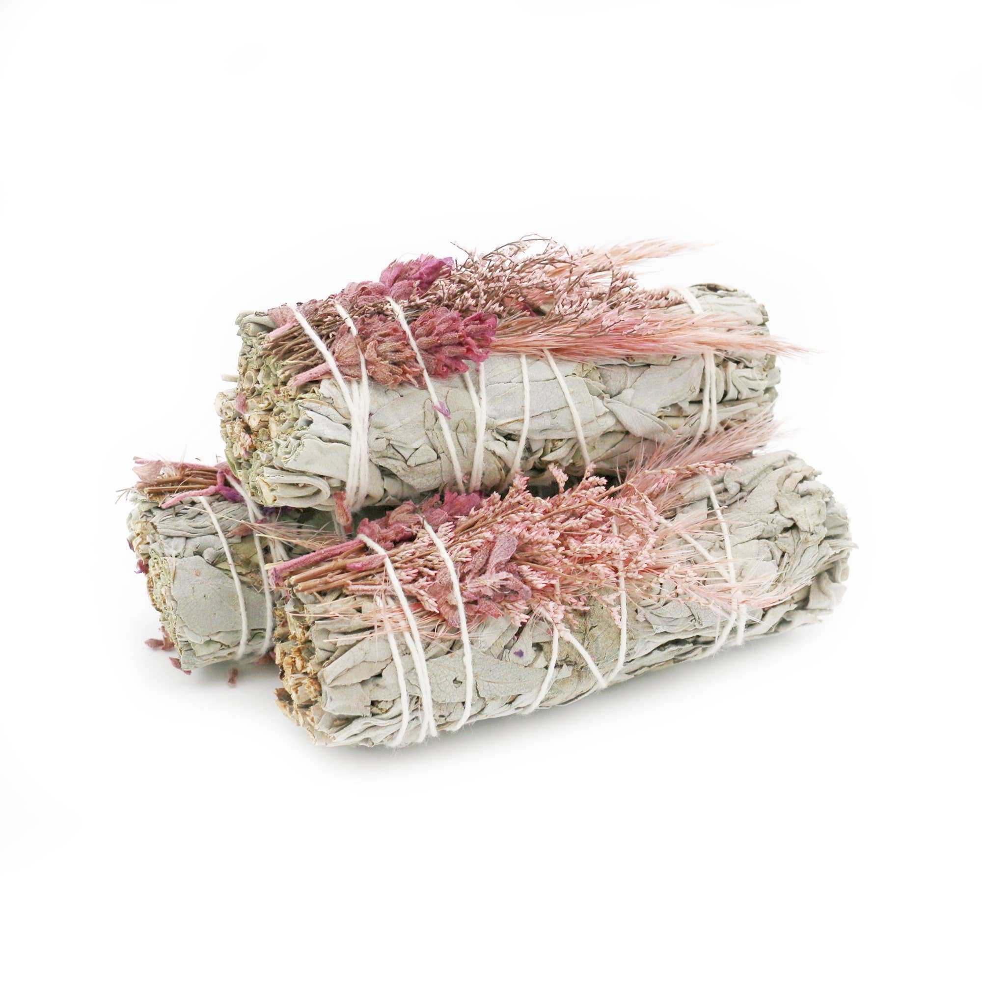 'Pink Bouquet' Floral White Sage Smudge Stick (4 in.) Sacred Crystals