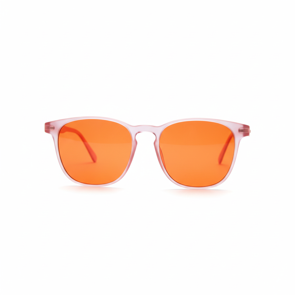 DreamWalkerz Prettier in Pink glasses with pink frames and orange lenses, front view