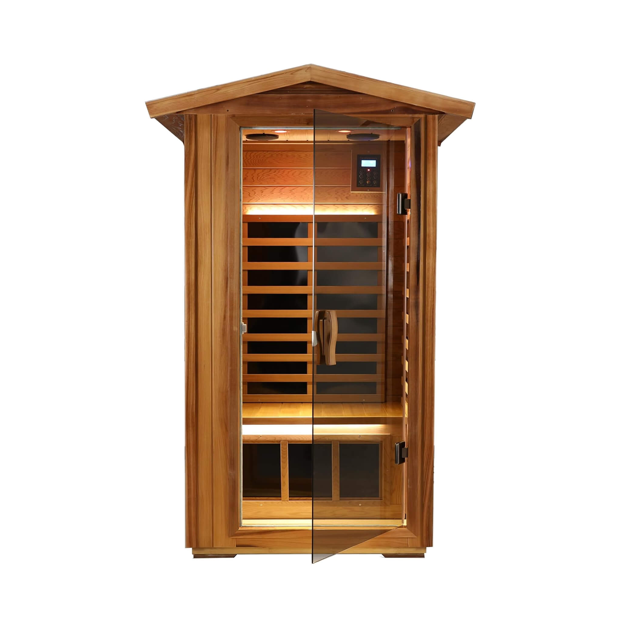 Premium 1 - Person Outdoor Red Cedar Infrared Sauna With Low EMF, Chromotherapy And Bluetooth (SAK32783) SAKSBY WHOLESALE