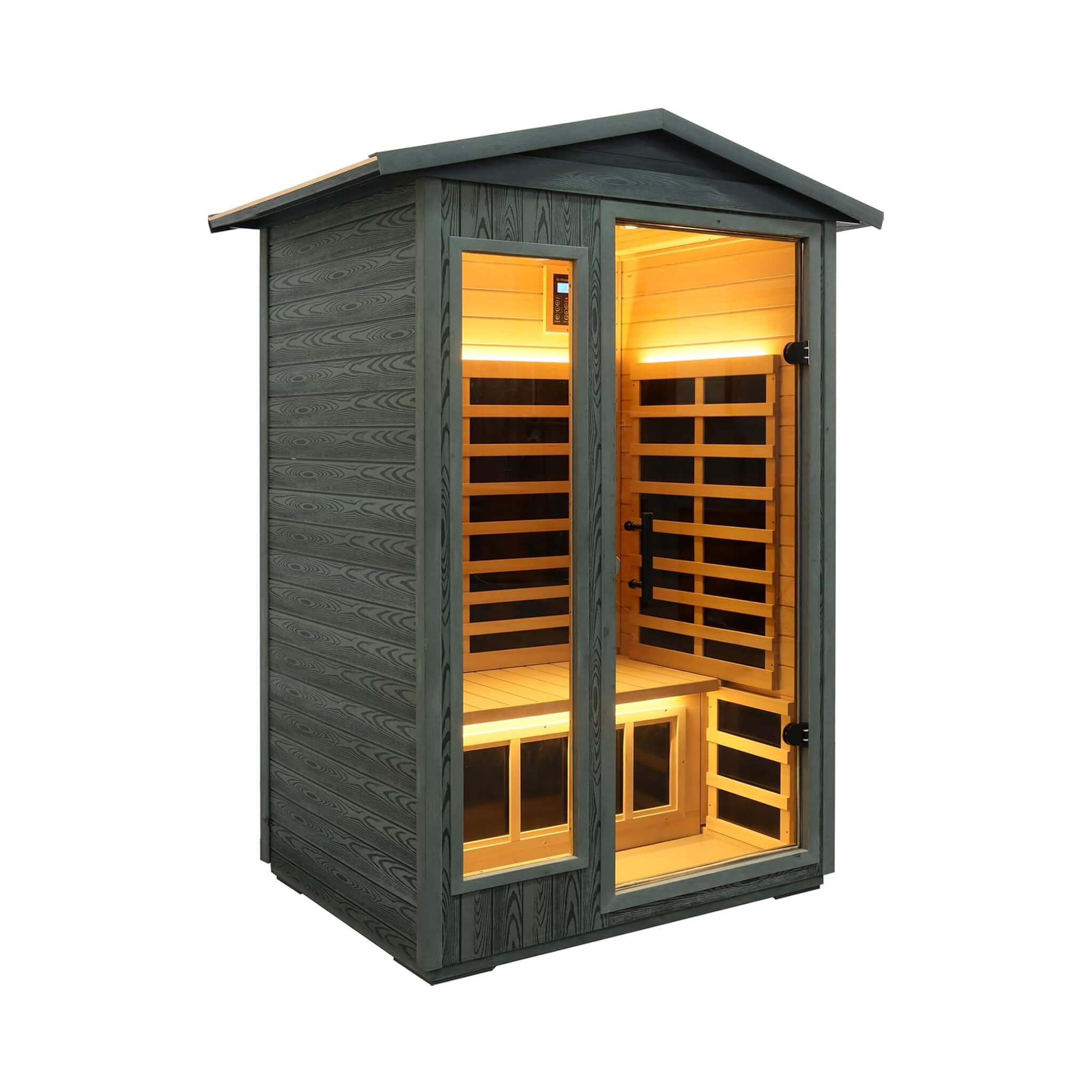 Premium 2 Person Black Carbonized Walnut Low EMF Far Infrared Outdoor Sauna W/ Bluetooth & LED Lighting SAKSBY WHOLESALE
