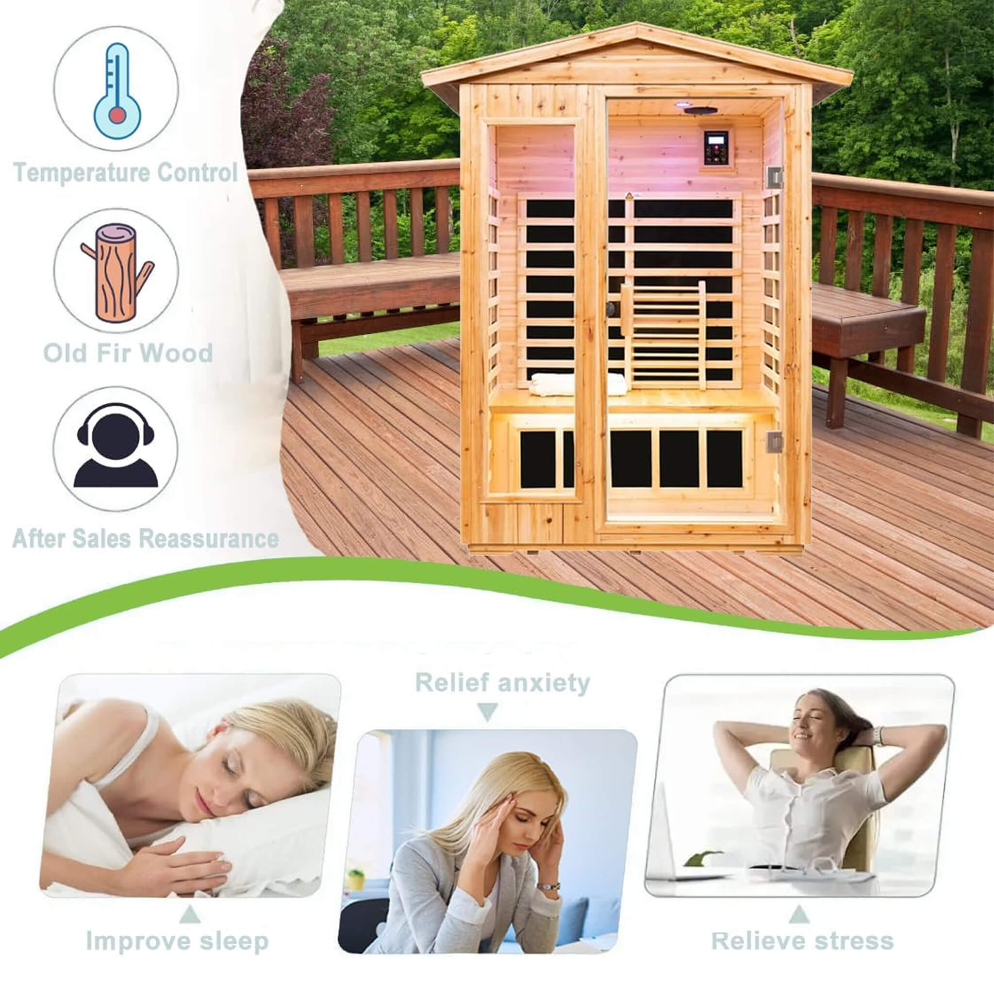 Premium 2 - Person Indoor Outdoor Low EMF FAR - Infrared Hemlock Wood Personal Home Sauna Spa, 1750W SAKSBY WHOLESALE