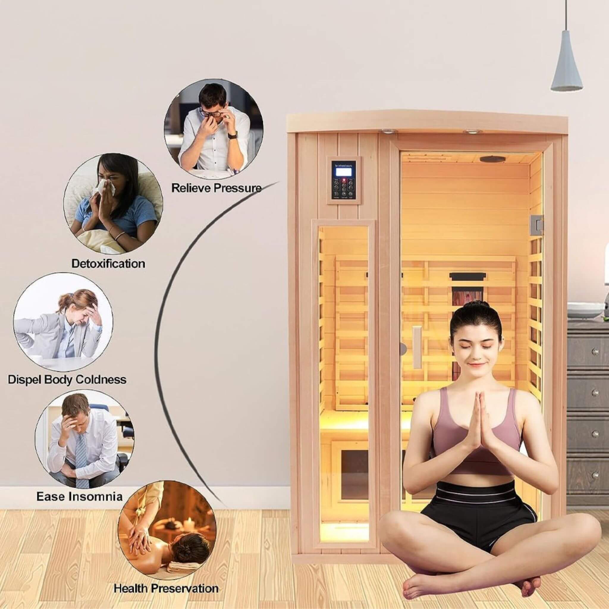 Premium 2 - Person Low EMF FAR - Infrared Heat Wood Home Personal Spa Sauna With Ceramic Heaters, 1760W SAKSBY WHOLESALE