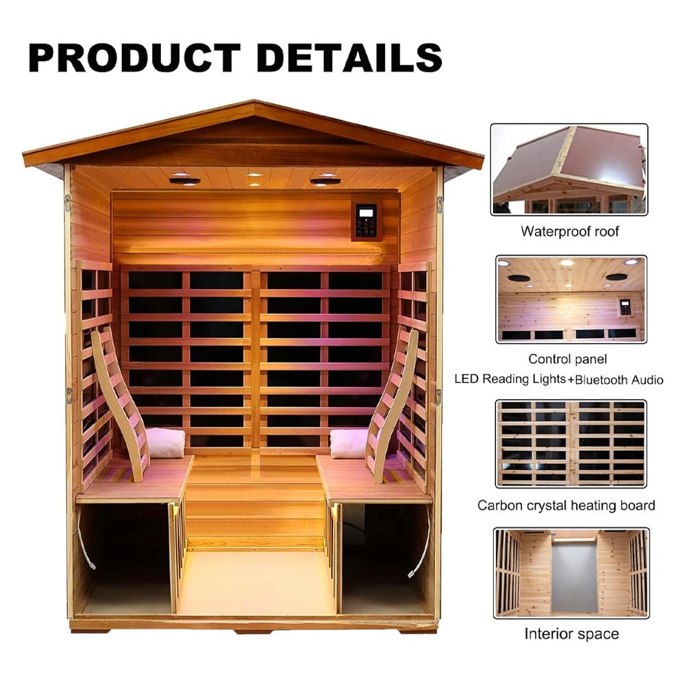 Premium 4 - Person Luxury Low EMF Outdoor FAR Infrared Home Sauna With Bluetooth Audio, 2050W (SAK15372) SAKSBY WHOLESALE