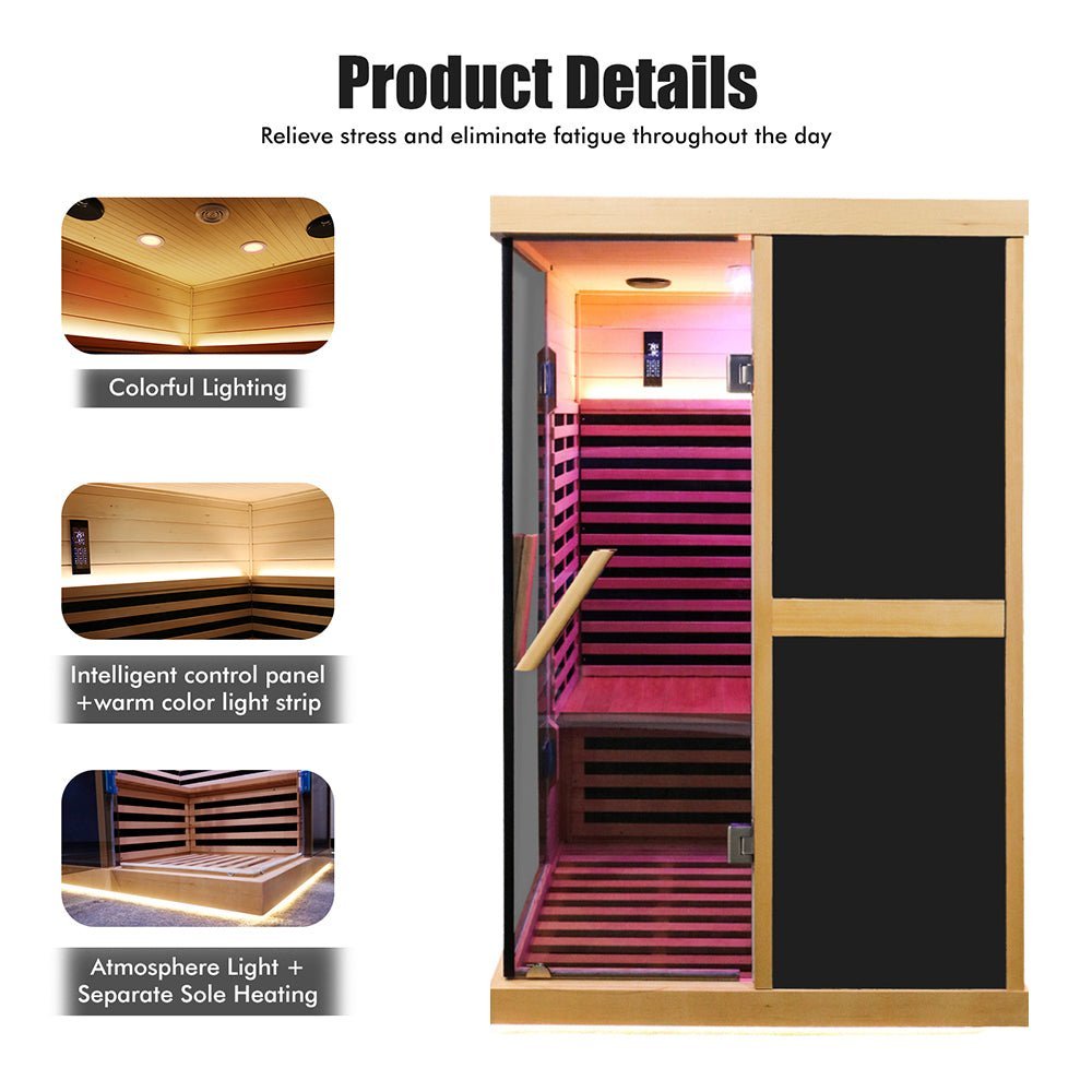 Premium Large 2 - Person V - Shaped FAR Infrared Sauna Room With Double Glass Doors, 1980W (SAK96413) SAKSBY WHOLESALE