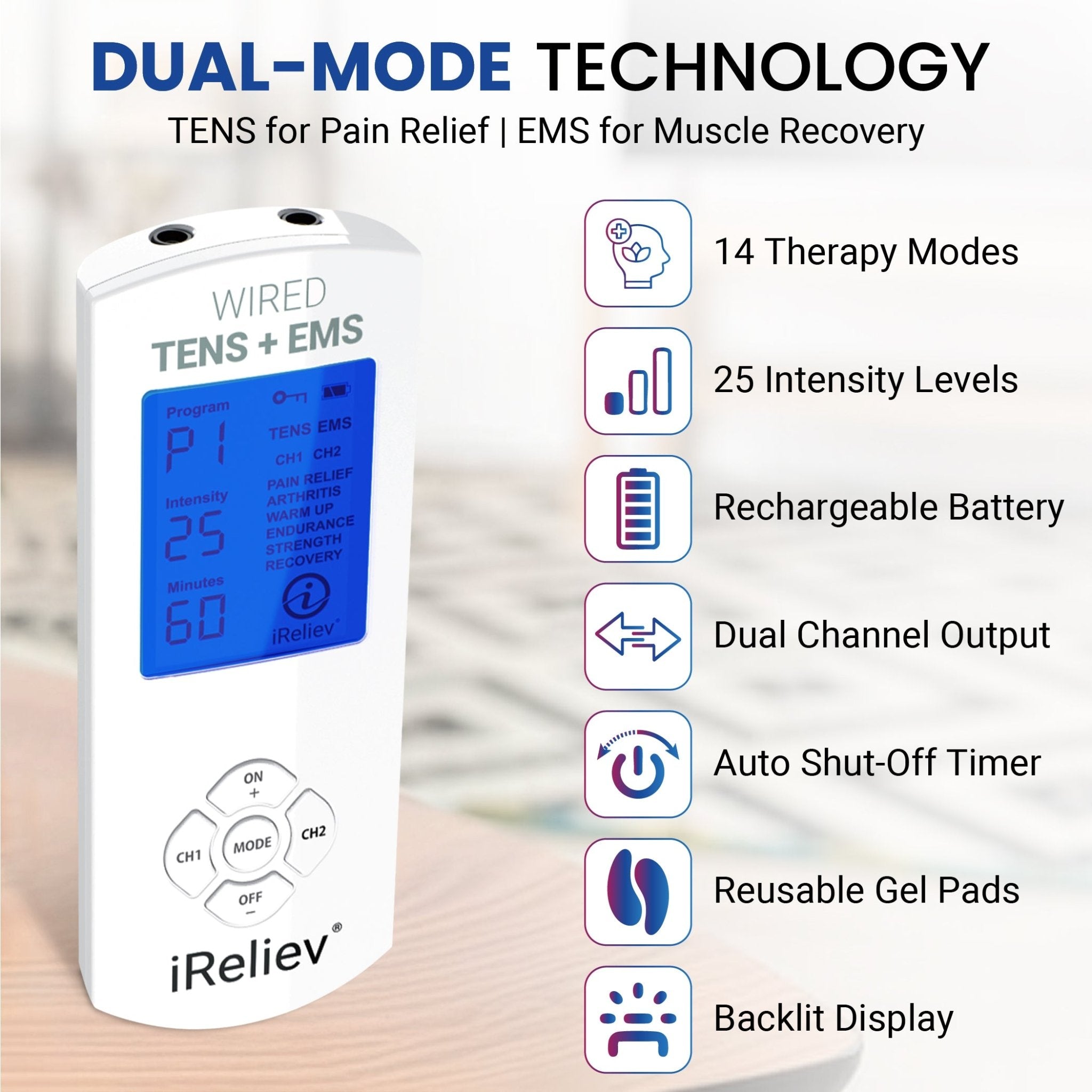 Premium TENS + EMS Pain Relief & Recovery iReliev