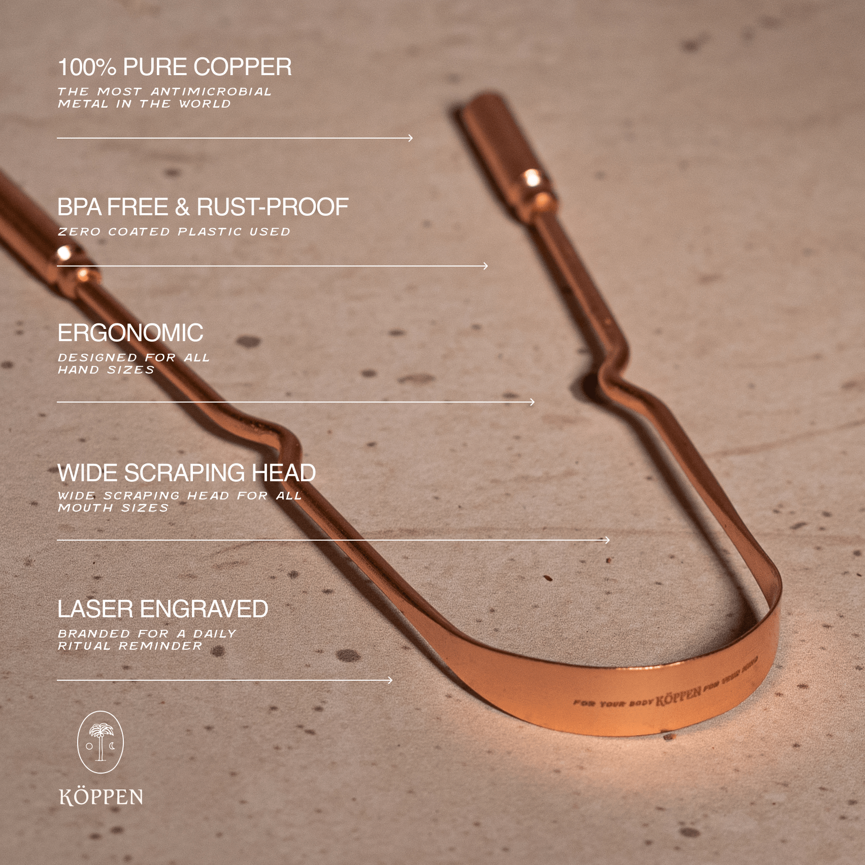 Pure Copper Tongue Scraper | Fresh Breath & Enhanced Taste KÖPPEN
