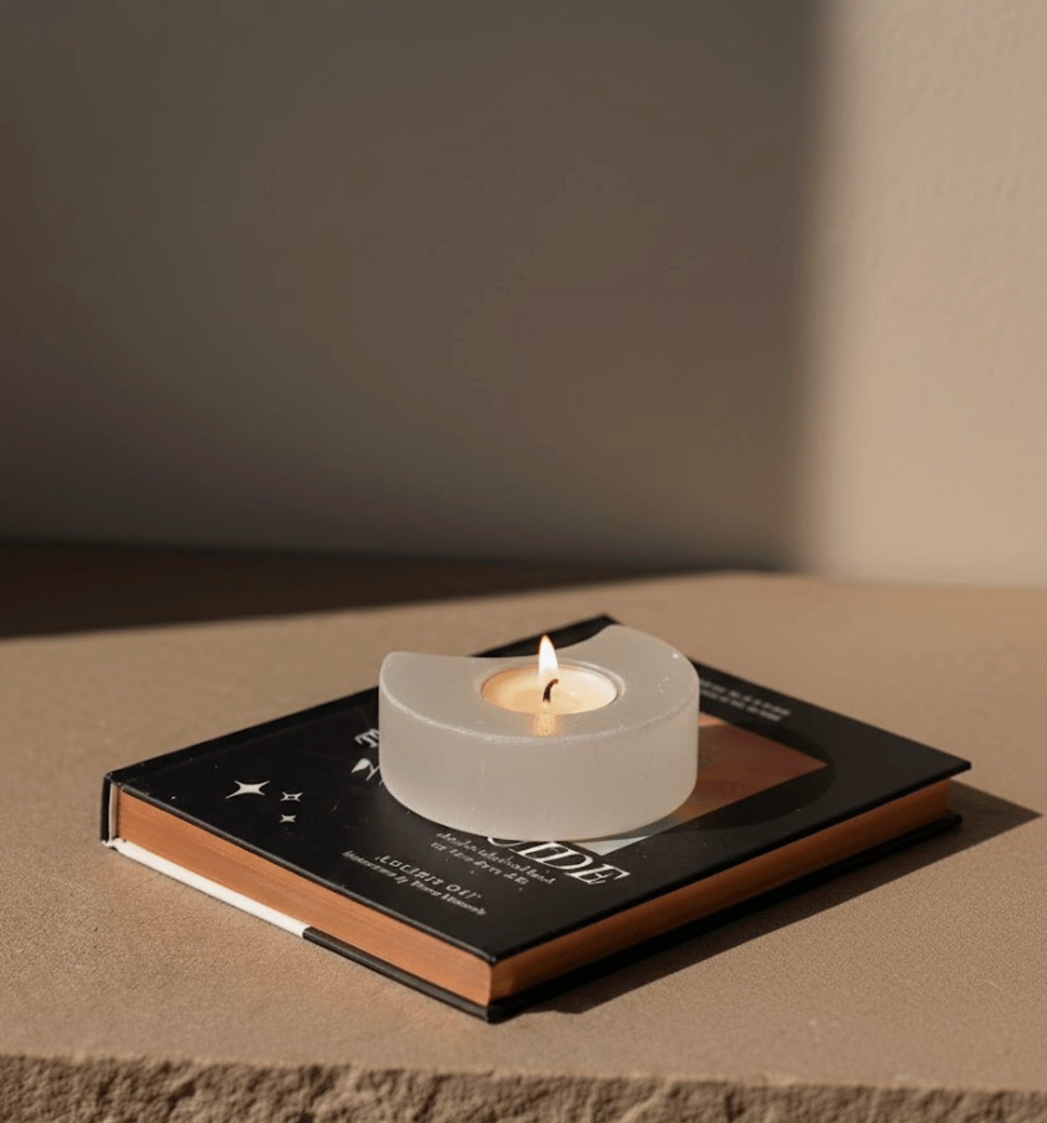 Selenite Moon Candle Holder CRYSTALS.COM