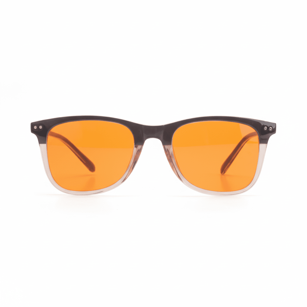 DreamWalkerz St. Croix Topaz sleep glasses with gradient frames and orange lenses, straight-on view