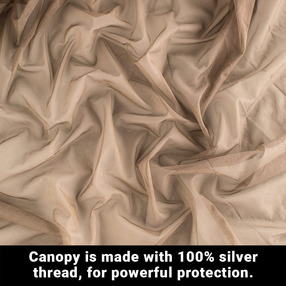Close-up of the Shield Your Body Faraday Bed Canopy fabric made with 100% silver thread