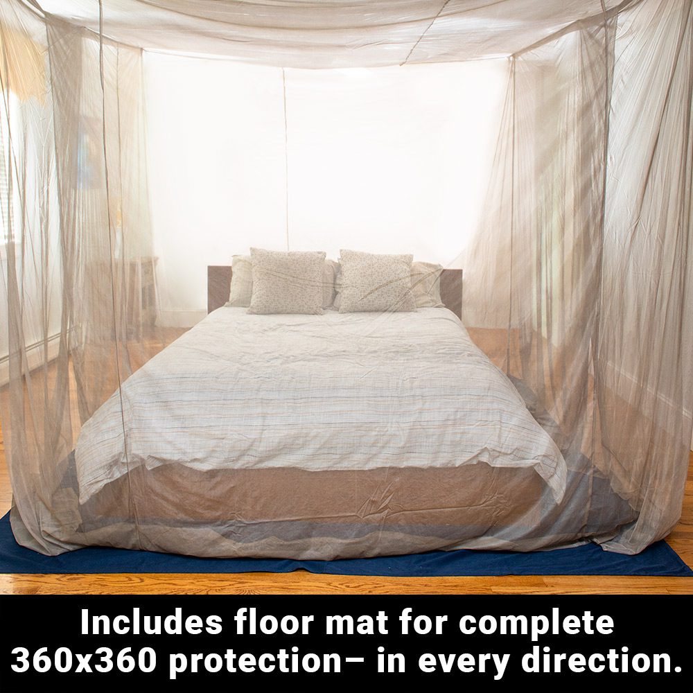 Shield Your Body Faraday Bed Canopy around a bed with its floor mat for complete 360 degree protection
