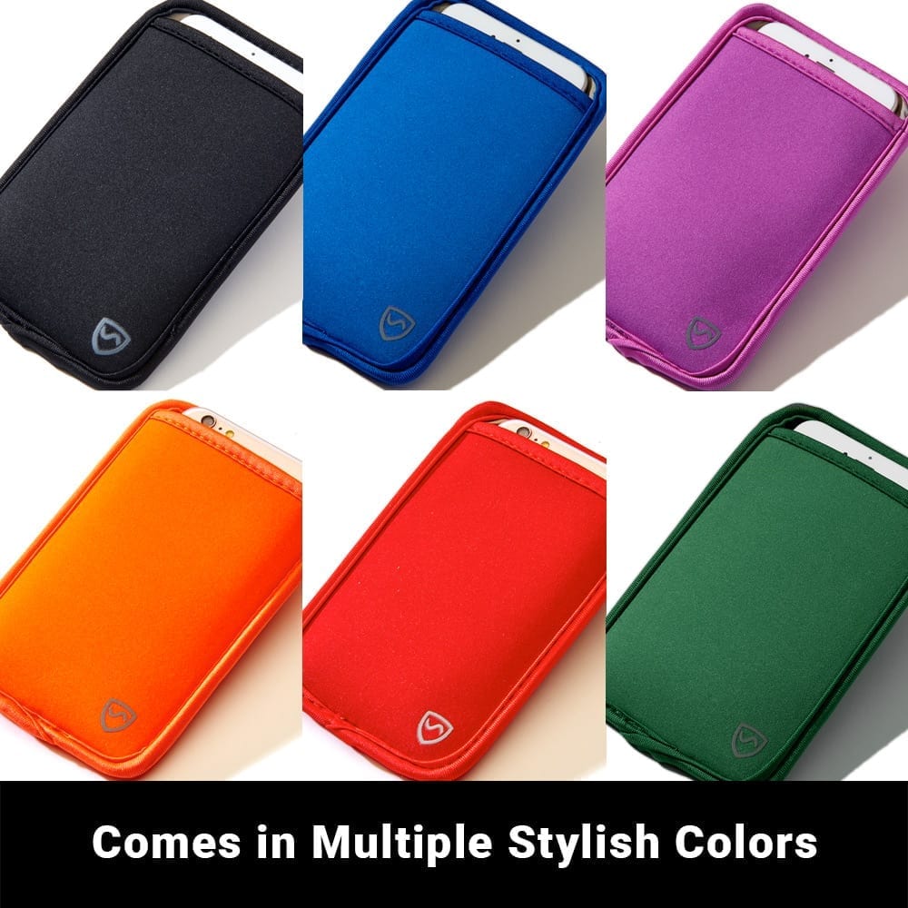 Six Shield Your Body Phone Pouch colors: black, blue, purple, orange, red and green