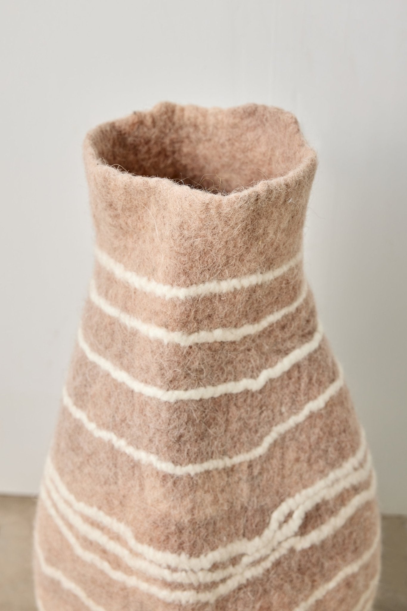 Tribal Lines Dusty Rose Pink Wool Gourd Basket Kanju Interiors