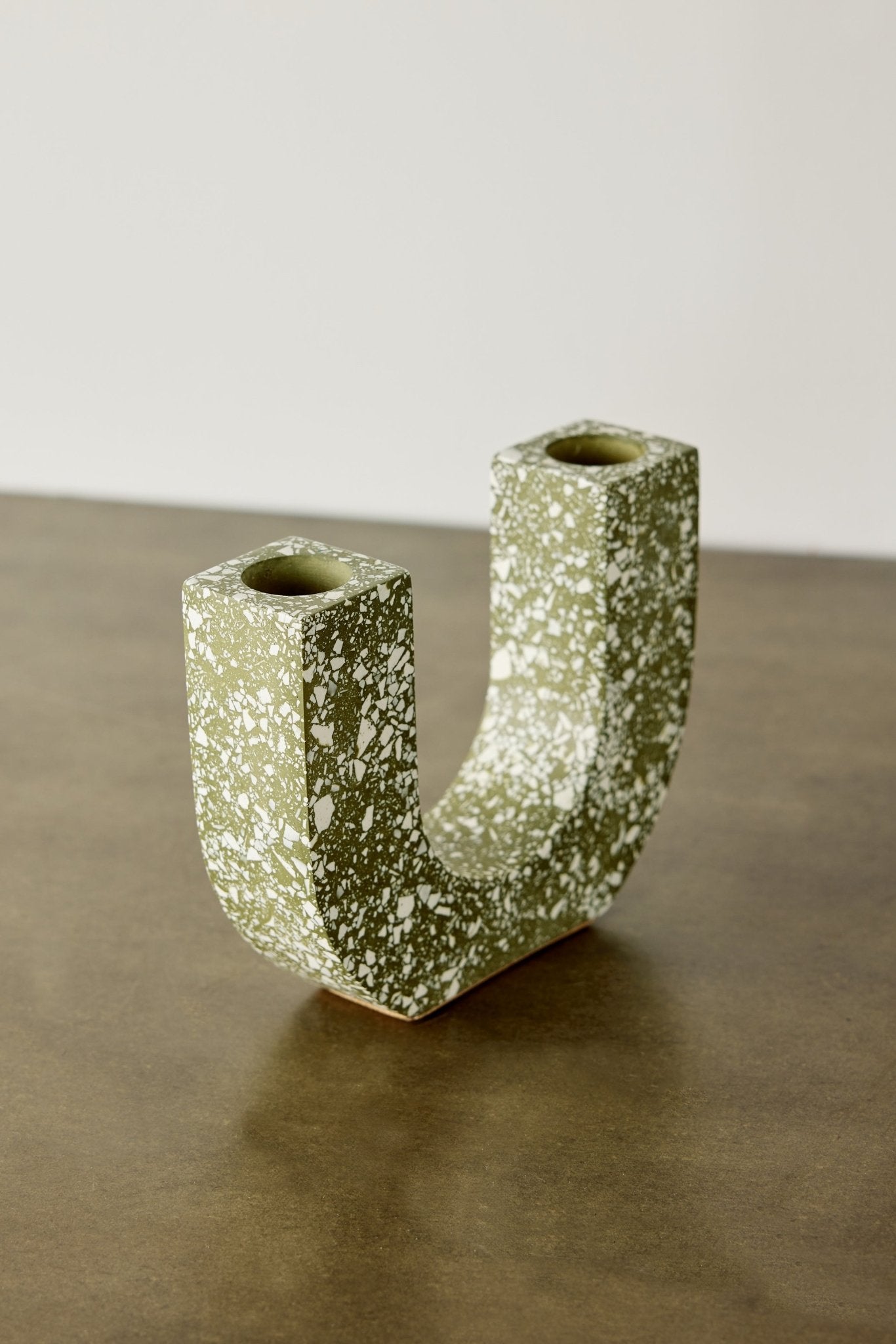 U - shaped Olive Terrazzo Taper Candle Holder Kanju Interiors