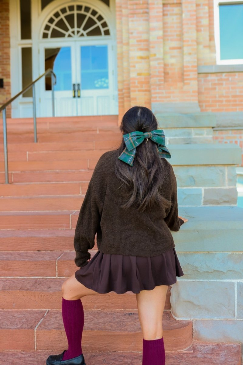 UNIVERSITY PLAID SLOUCHY BOW KAXI.co