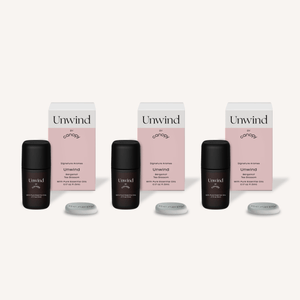 Canopy Unwind Aroma Kit: three dark aroma bottles, boxes and felt diffusers