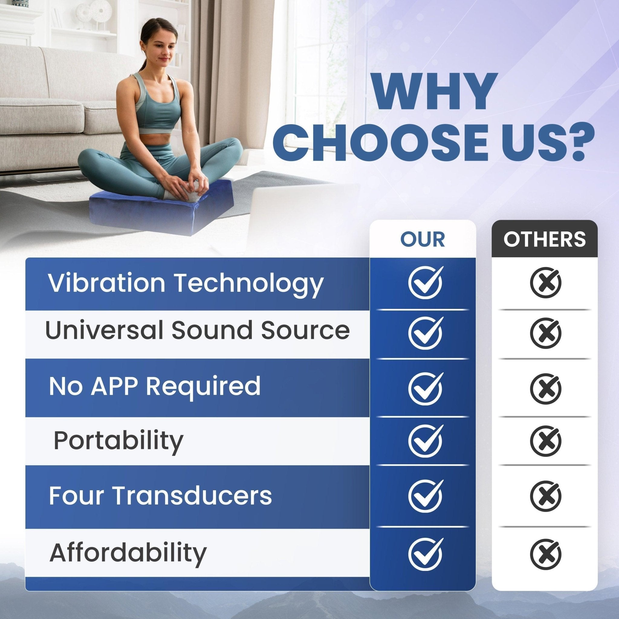 Vibroacoustic Therapy Zafu Meditation Cushion bundle with custom amplifier Vibroacoustic Solutions