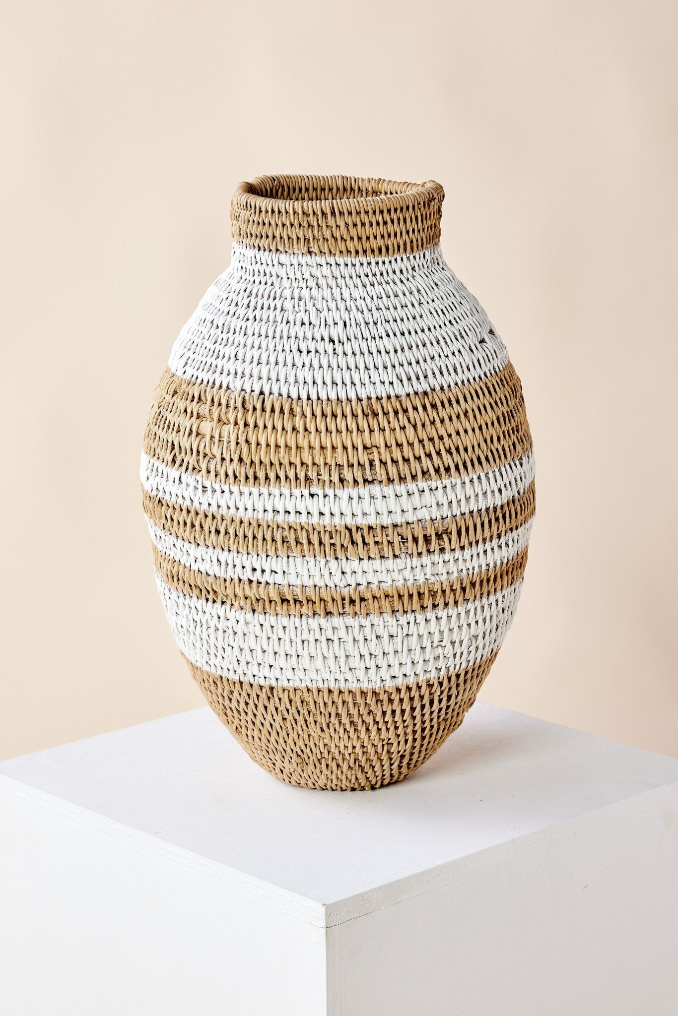 White Striped Buhera Basket Kanju Interiors