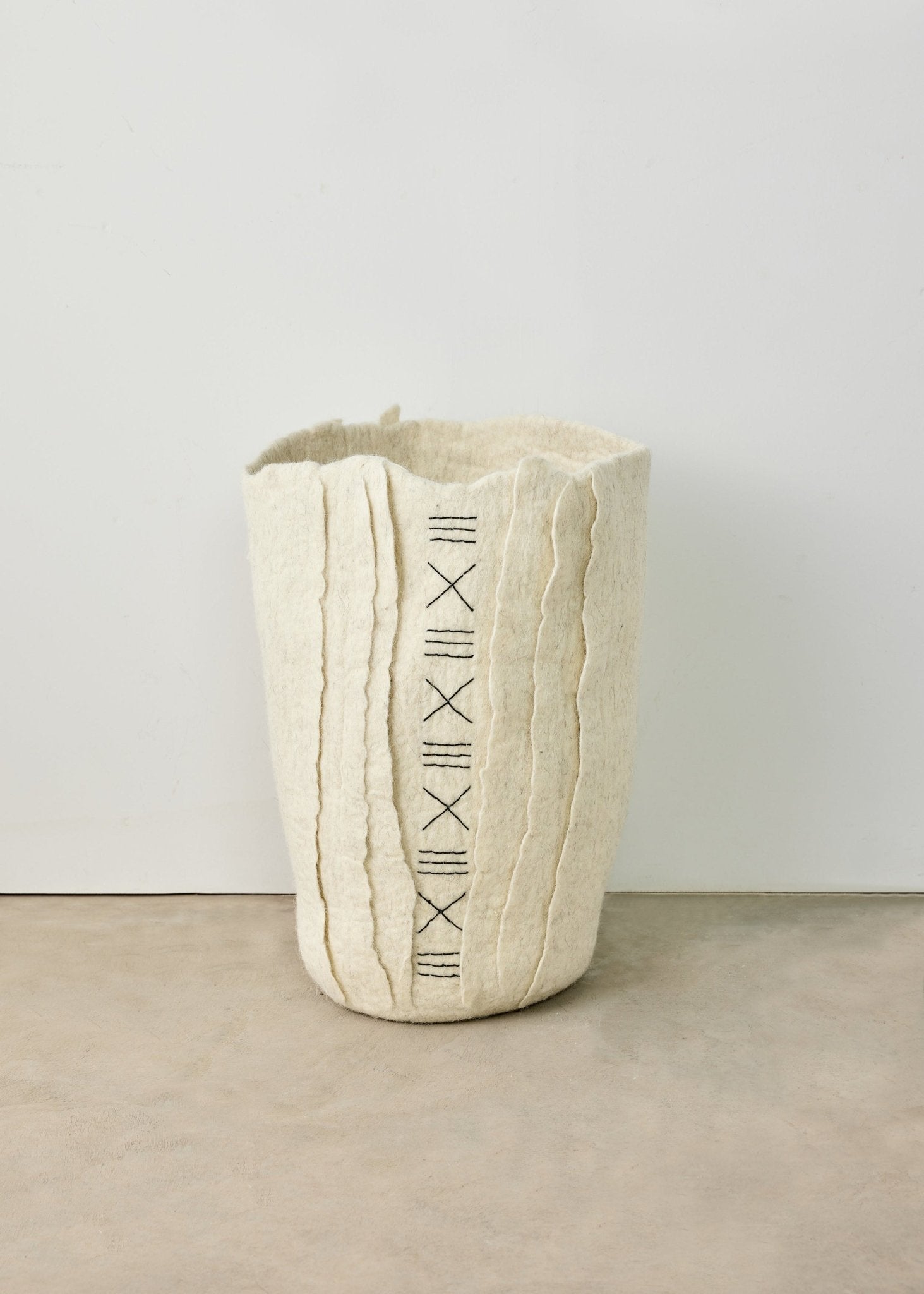 Zulu Hand - Felted Ivory Wool Floor Vase Kanju Interiors