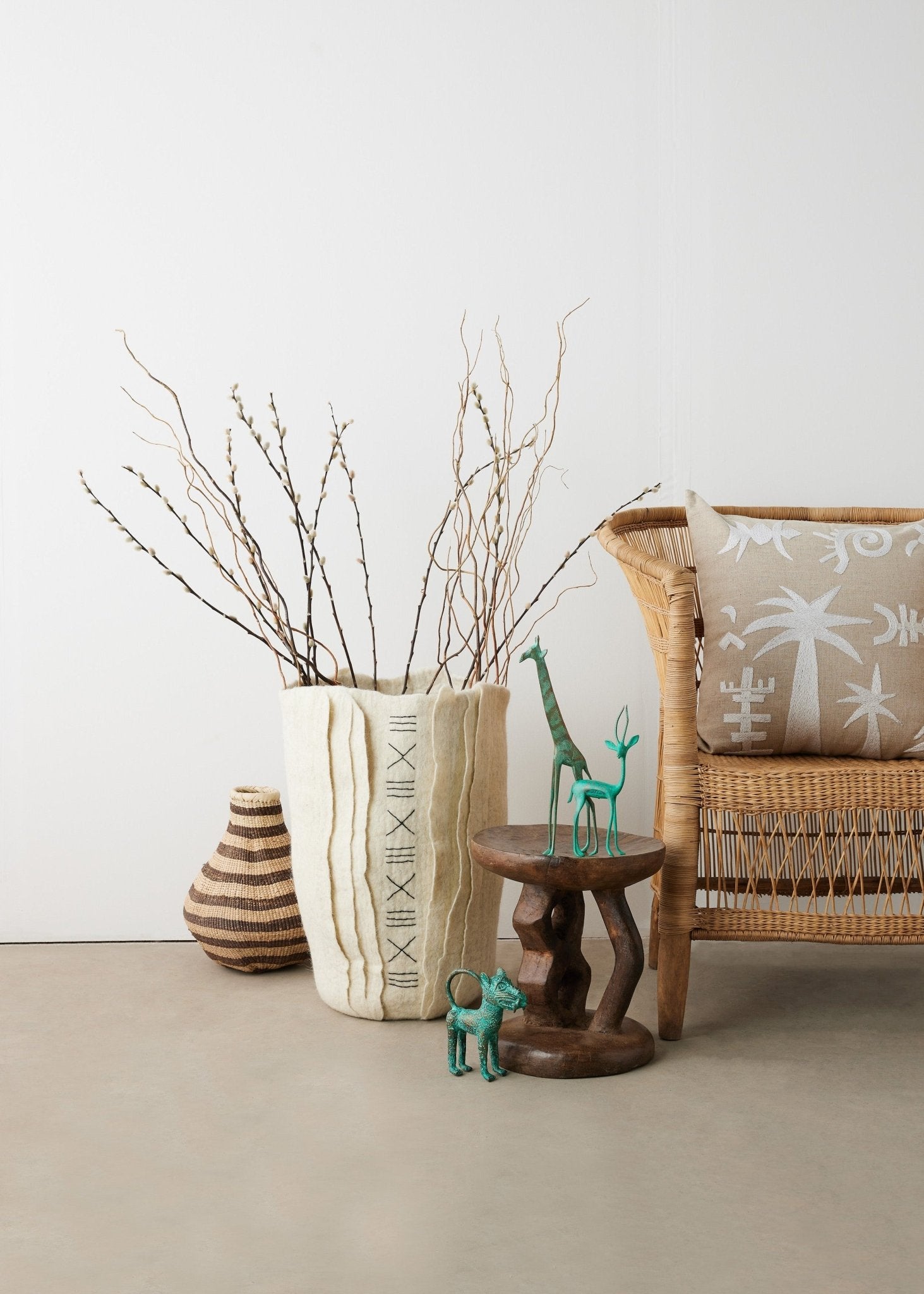 Zulu Hand - Felted Ivory Wool Floor Vase Kanju Interiors